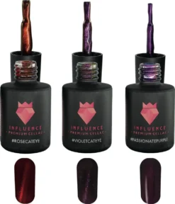 Merkloos #PASSIONATESERIE - Influence Gellac - Gellak - Gellak UV - UV Gellak - Gel Nagellak - Paars - Rood - Cat Eye - Startersset - Kado Vrouw - Valentijns Cadeau - Kado Voor Haar - 3 X 10 Ml - Inclusief Magneet