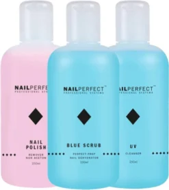 Nagel Vloeistoffen Set - UV Cleanser - Remover - Blue Scrub - 750ml