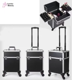 Kapper Koffer| Nagel | Visagist | Make-up | Cosmetica | Schminken | Trolley Stevig En Gemaakt Van Aluminium | 3 Delig | 8 Wielen | Bedekt Met Mooie Zilver Strips