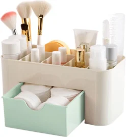 IBright Make-Up Organizer Met Lade - Cosmetica Opbergdoos - Bureau Organizer - Groen