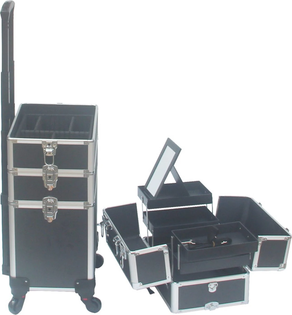 VDD Aluminium Visagie Kappers Koffer Trolley - Make-up Schmink Nagel Koffer Trolley - Zwart 4 VDD Aluminium Visagie Kappers Koffer Trolley - Make-up Schmink Nagel Koffer Trolley - Zwart - Afbeelding 4