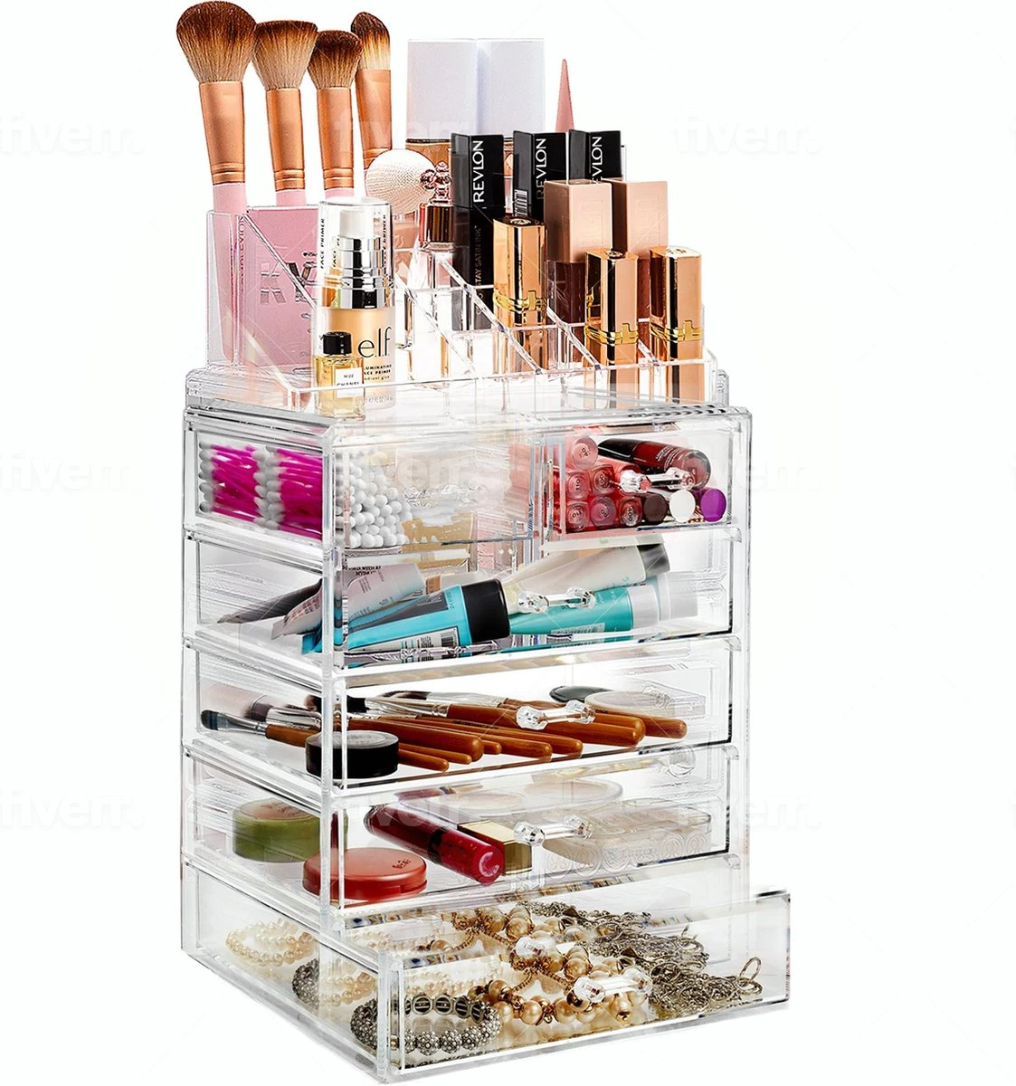 Merkloos XL Make-Up Organizer - 22 Opbergvakken - Tweedelig - Acryl 1 Merkloos XL Make-Up Organizer - 22 Opbergvakken - Tweedelig - Acryl