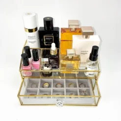 Make Up Organizer Stella | Goud| Cosmetica Organizer|sieraden Organizer | Make Up Organizer | Beautybox | Vitrine Boxje | Glazen Box |Makeup Organizer |Beauty Organizer | Makeupbox |Organizer | Storage Box |Make-uporganizer| Opbergdoos | Sieradendoos