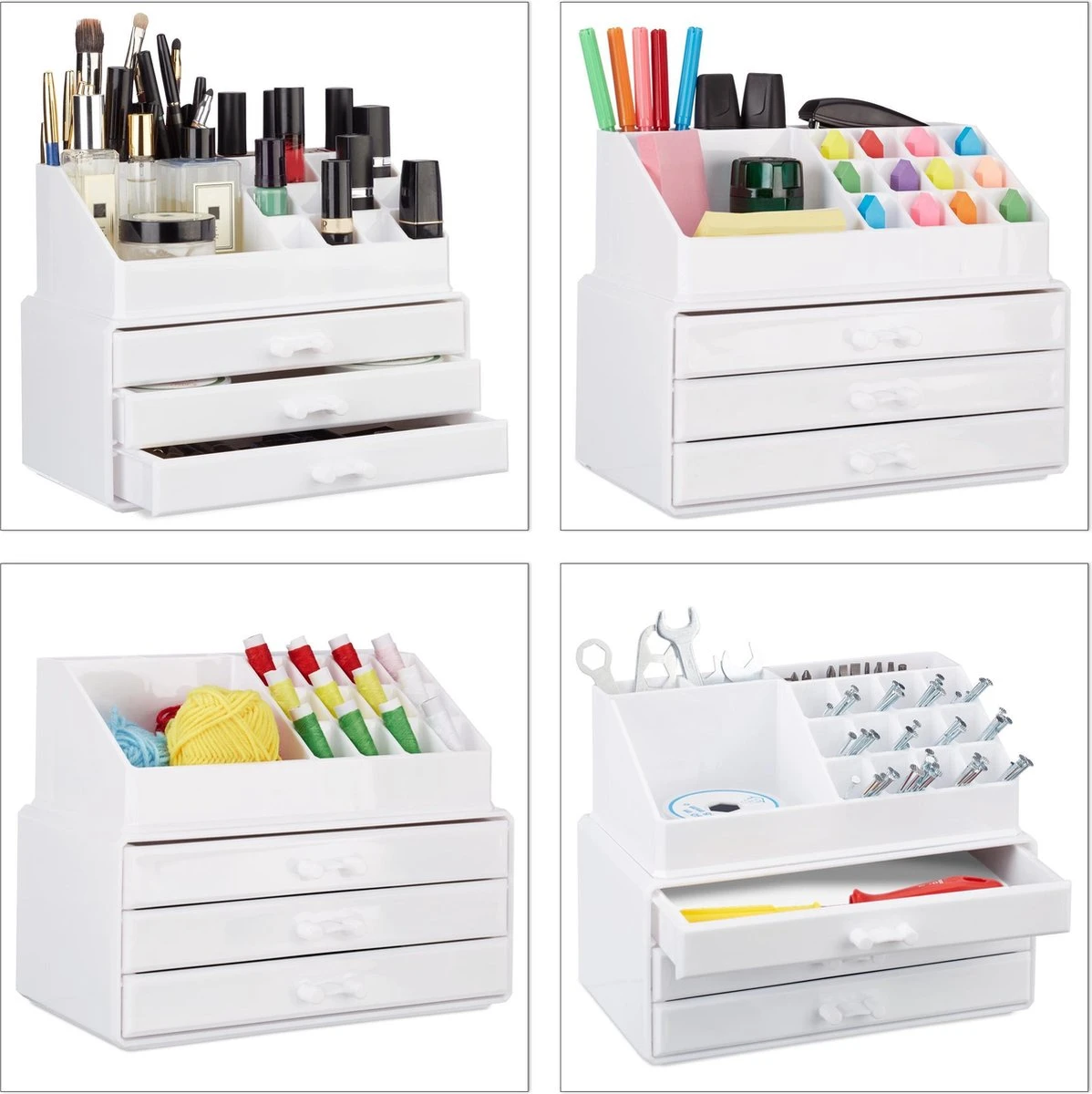Relaxdays Make-up Organizer Klein - Stapelbaar - Sieradendoosje - Cosmetica - Opbergbox - Wit 8 Relaxdays Make-up Organizer Klein - Stapelbaar - Sieradendoosje - Cosmetica - Opbergbox - Wit - Afbeelding 8