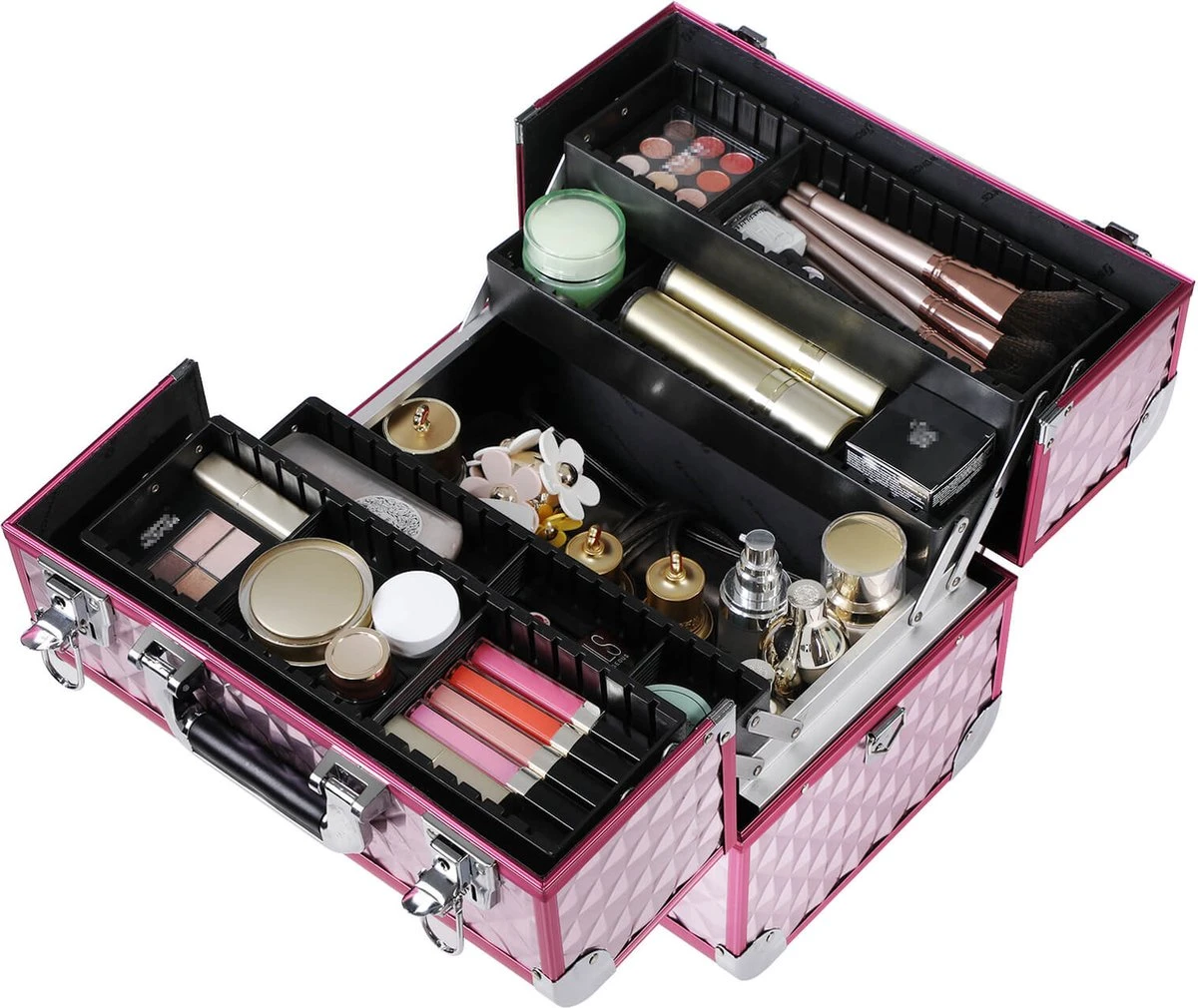 Homeza® Cosmetica Koffer - Make-up Doos - Visagie Koffer - Roze-Zilver 6 Homeza® Cosmetica Koffer - Make-up Doos - Visagie Koffer - Roze-Zilver - Afbeelding 6