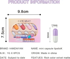HANDAIYAN Mini Pil Lipgloss Capsule Lippenstift Lippenstift Voorbeeld 8 Kleurenset