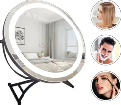 Great's® Make Up Spiegel Met LED Verlichting - ⌀ 40cm - Visagie Spiegel Rond - Extra Close Up Spiegeltje 10x - Zwart