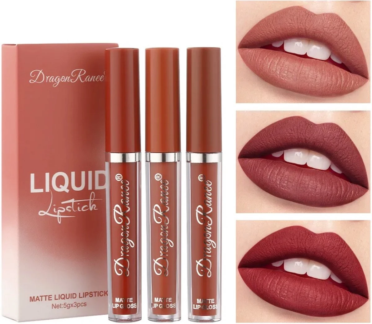 Lippenstift - Lippenstift Langhoudend - Matte Lippenstift - Set Van 3 - Vloeibare Lippenstif 1 Lippenstift - Lippenstift Langhoudend - Matte Lippenstift - Set Van 3 - Vloeibare Lippenstif