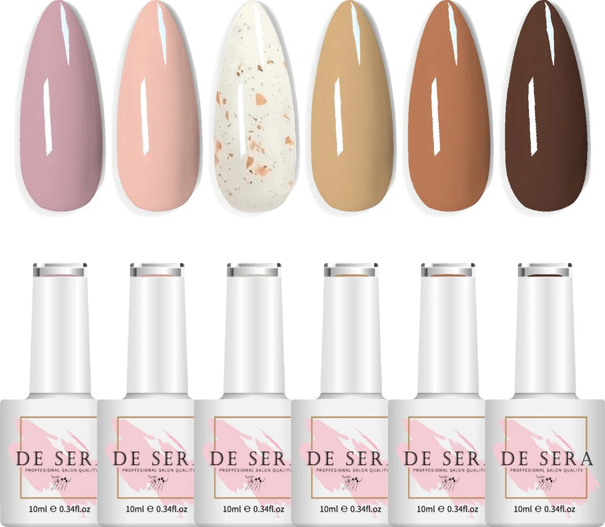 De Sera Gellak 6-delige Set - Gel Nagellak - Nude - Marmer - Un Mélange - 10ML 1 De Sera Gellak 6-delige Set - Gel Nagellak - Nude - Marmer - Un Mélange - 10ML
