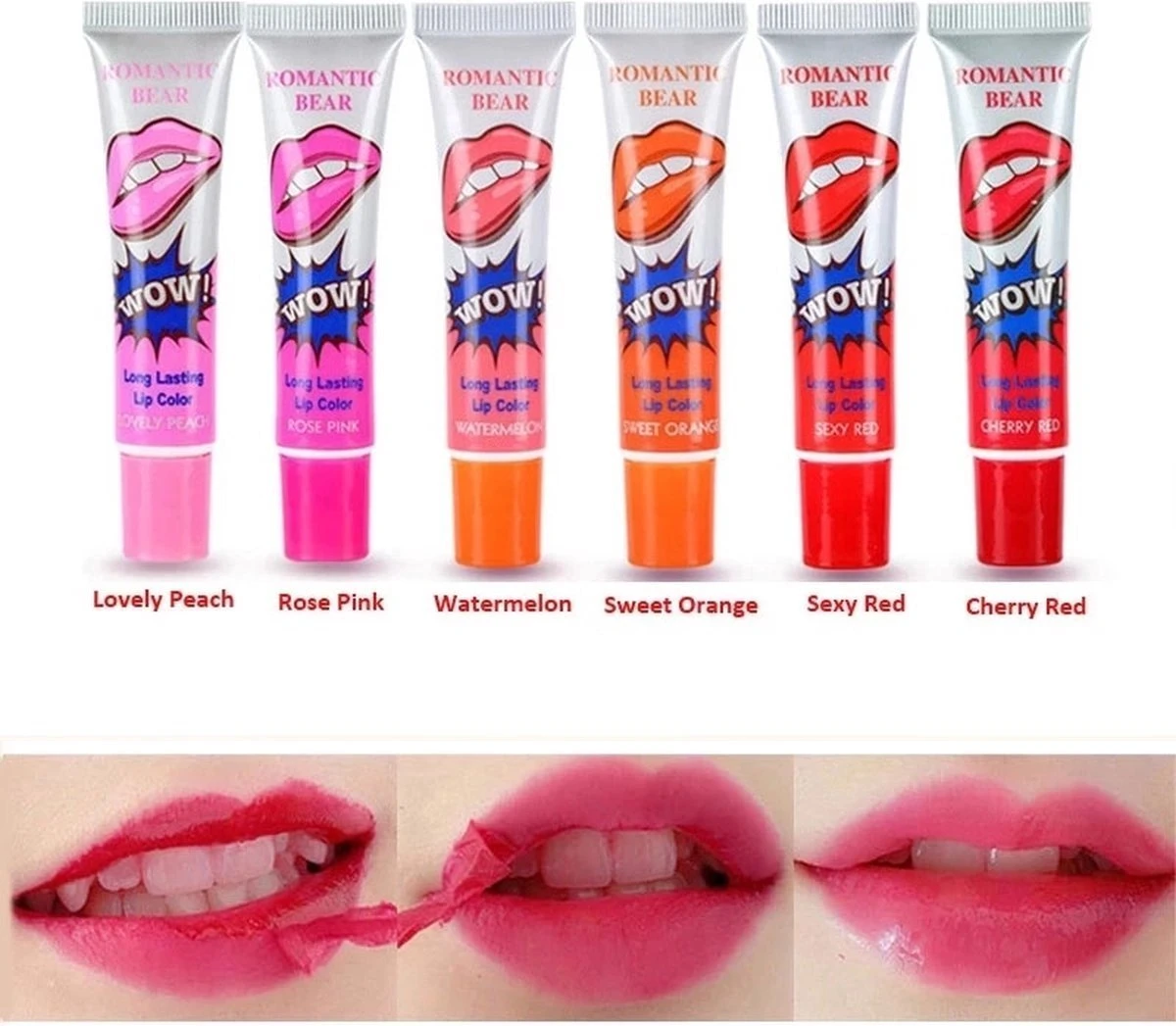 New Romantic Bear Peel Off Liquid Lipstick Waterproof - Langdurig Lipgloss - SEXY RED 3 New Romantic Bear Peel Off Liquid Lipstick Waterproof - Langdurig Lipgloss - SEXY RED - Afbeelding 3