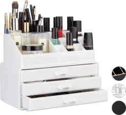Relaxdays Make-up Organizer Klein - Stapelbaar - Sieradendoosje - Cosmetica - Opbergbox - Wit