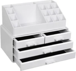 Nancy's Cutler Make-Up Organizer - Make-Up Opslag - 4 Lades - Open Vakken - Wit - Acryl - 24 X 13.5 X 18.5 Cm