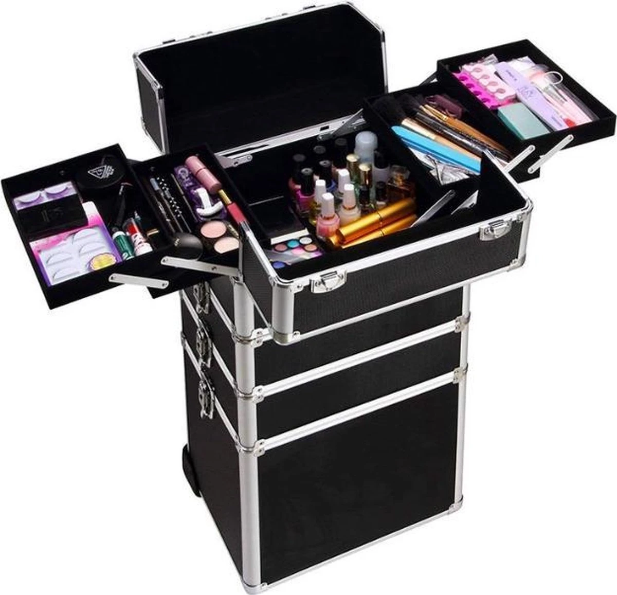 VDD Aluminium Visagie Kappers Koffer Trolley - Make-up Schmink Nagel Koffer Trolley - Zwart 5 VDD Aluminium Visagie Kappers Koffer Trolley - Make-up Schmink Nagel Koffer Trolley - Zwart - Afbeelding 5