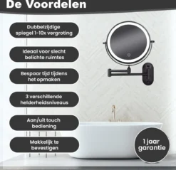 Make Up - Spiegel - Led Verlichting - 10X Vergroting - 3 Lichtstanden - Wandspiegel Rond - Badkamer - Mat Zwart - Draadloos -Cosmeticawinkel 1200x1160 7