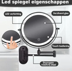 Make Up - Spiegel - Led Verlichting - 10X Vergroting - 3 Lichtstanden - Wandspiegel Rond - Badkamer - Mat Zwart - Draadloos -Cosmeticawinkel 1200x1178 7