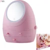 Make Up Organizer Met Make Up Spiegel En Led Verlichting | Usb Opladen Make-Up Tool Organizer Cosmetische Opbergdoos Draagbare Lade Led Spiegel Make-Up Tool Kits Opbergrek Maquillage | Make Up Spiegel Met Verlichting | Make Up Organizer Lades - Roze