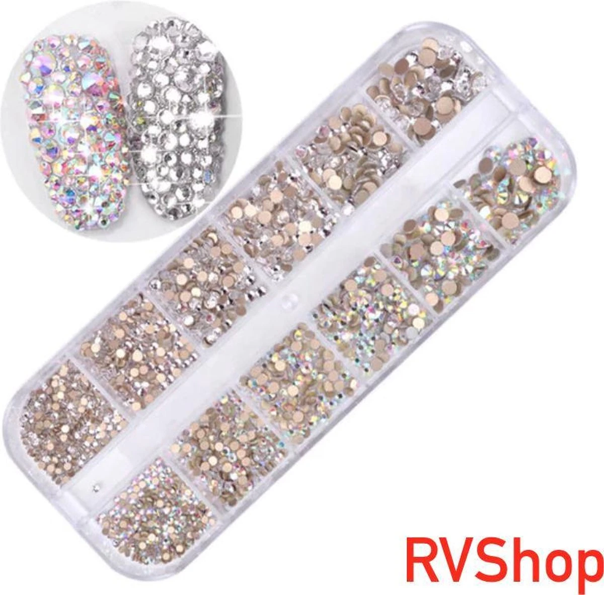 Nagel Decoratie Set - 12 Vormen - 3D - Bling Bling - Zilver - Parelmoer - Diamant 1 Nagel Decoratie Set - 12 Vormen - 3D - Bling Bling - Zilver - Parelmoer - Diamant