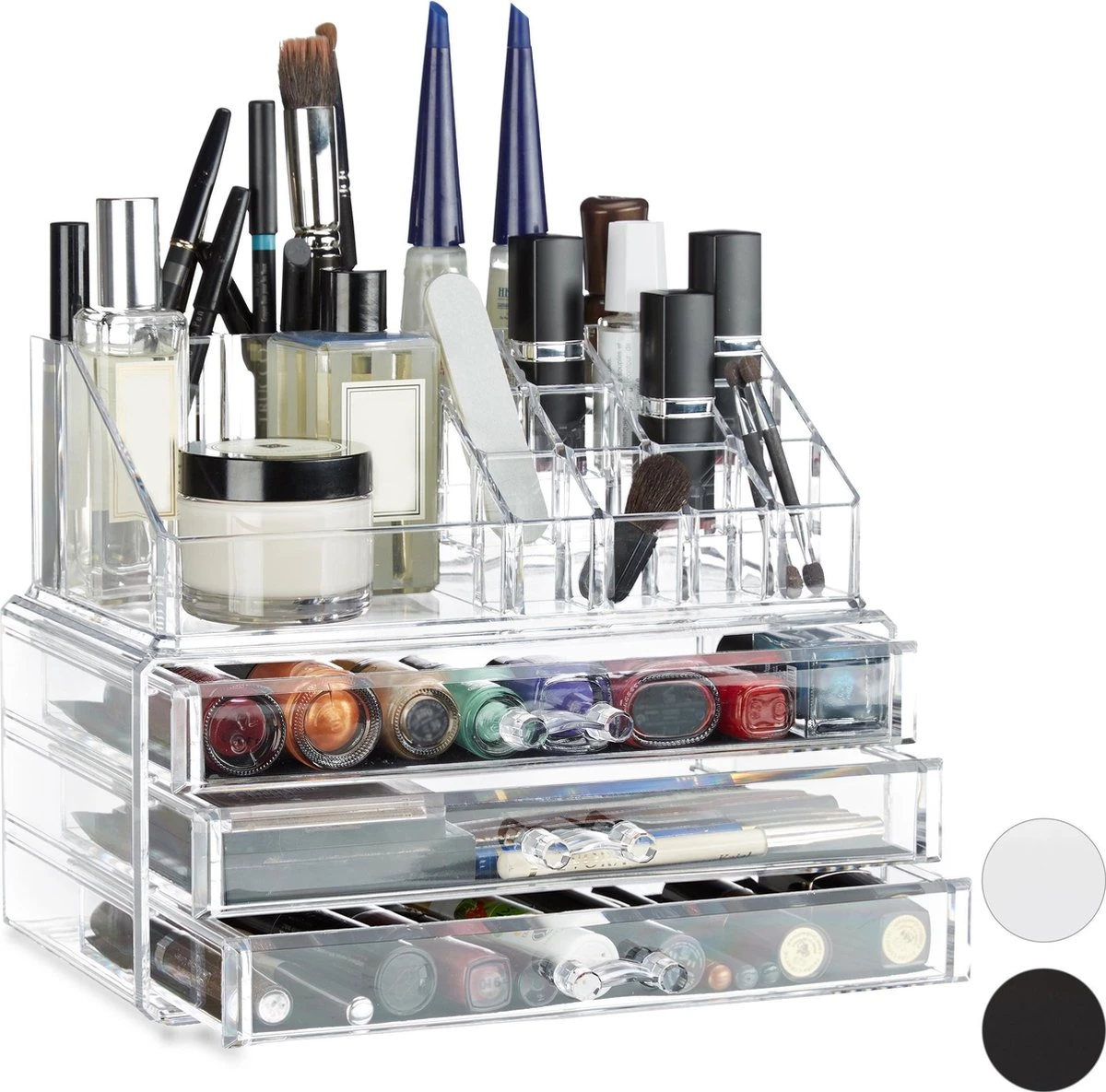 Relaxdays Make-up Organizer Klein - Stapelbaar - Sieradendoosje - Cosmetica - Opbergbox - Wit 4 Relaxdays Make-up Organizer Klein - Stapelbaar - Sieradendoosje - Cosmetica - Opbergbox - Wit - Afbeelding 4