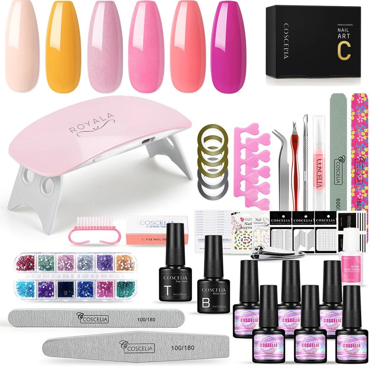 Royala F - Gellak Starterspakket + Inclusief Portable UV LED Lamp + Met 6 Verschillende Gellak Kleuren - Gellak Lamp – Topcoat - Basecoat - Alle Benodigdheden In Eén 1 Royala F - Gellak Starterspakket + Inclusief Portable UV LED Lamp + Met 6 Verschillende Gellak Kleuren - Gellak Lamp – Topcoat - Basecoat - Alle Benodigdheden In Eén
