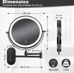 Make Up - Spiegel - Led Verlichting - 10X Vergroting - 3 Lichtstanden - Wandspiegel Rond - Badkamer - Mat Zwart - Draadloos -Cosmeticawinkel 1200x1188 4