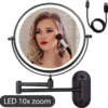 Make Up - Spiegel - Led Verlichting - 10X Vergroting - 3 Lichtstanden - Wandspiegel Rond - Badkamer - Mat Zwart - Draadloos