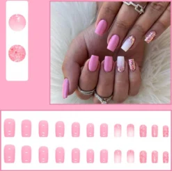 Merkloos Press On Nails - Nep Nagels - Roze Glitter - Squared Oval - Manicure - Plak Nagels - Kunstnagels Nailart – Zelfklevend -Cosmeticawinkel 1200x1196 13