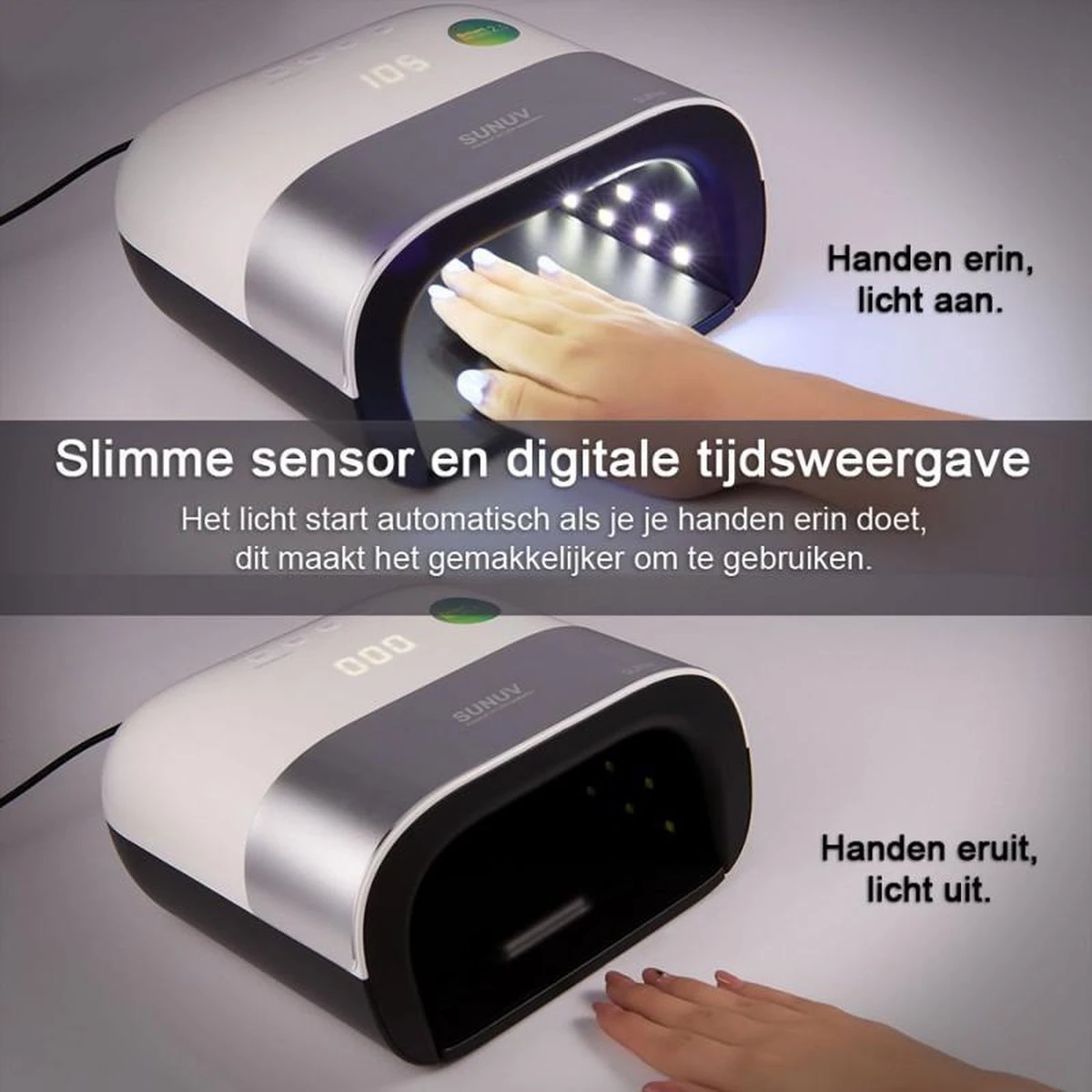 NAGELLAMP - Professionele Nageldroger - 48 Watt - LED UV Nagellamp - Gel Nagellak - 36 LEDlampjes - SMART Sensor – Timer - Nagel Gellak - Wit/Zilver 5 NAGELLAMP - Professionele Nageldroger - 48 Watt - LED UV Nagellamp - Gel Nagellak - 36 LEDlampjes - SMART Sensor – Timer - Nagel Gellak - Wit/Zilver - Afbeelding 5