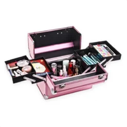 Confibel Cosmetica Koffer - Make Up Koffer Uitklapbaar - 5 Opbergbakken Make-up Koffer - Beautycase/Visagiekoffer /Cosmeticakoffer /Beautycase/ Nagelstylistekoffer - Roze