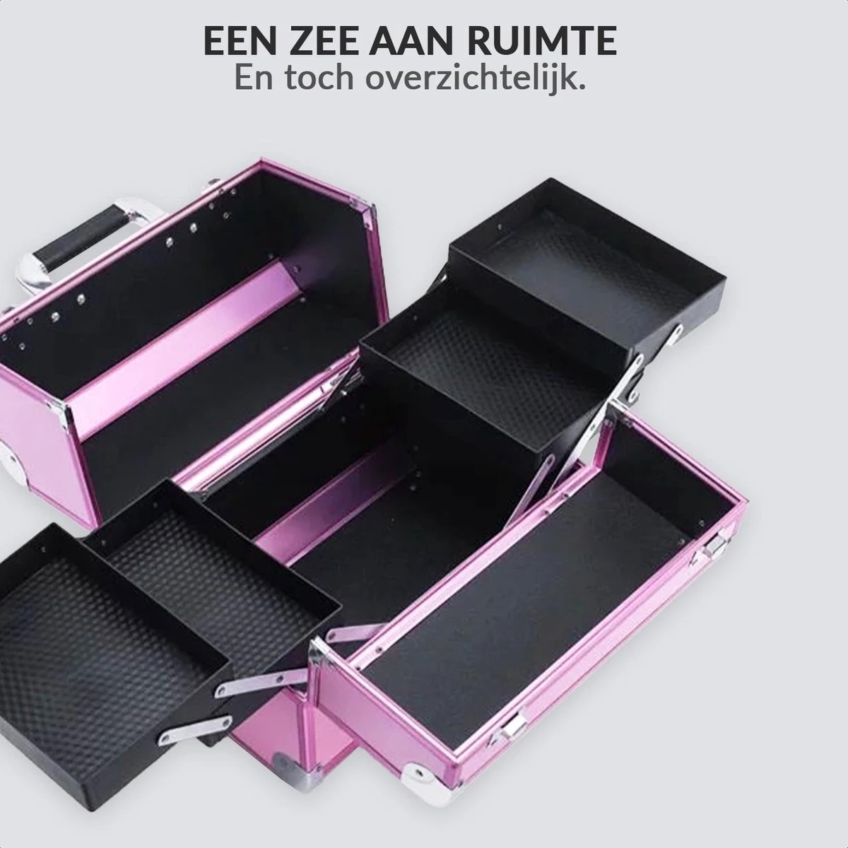 Confibel Cosmetica Koffer - Make Up Koffer Uitklapbaar - 5 Opbergbakken Make-up Koffer - Beautycase/Visagiekoffer /Cosmeticakoffer /Beautycase/ Nagelstylistekoffer - Roze 8 Confibel Cosmetica Koffer - Make Up Koffer Uitklapbaar - 5 Opbergbakken Make-up Koffer - Beautycase/Visagiekoffer /Cosmeticakoffer /Beautycase/ Nagelstylistekoffer - Roze - Afbeelding 8