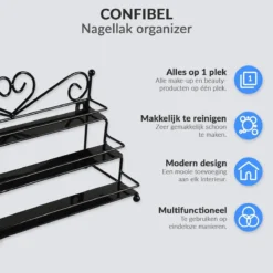 Confibel Nagellak Organizer - Nagellak Flesjes Houder - Essentiële Oliën Organizer - Rek Voor Flesjes - Wanddecoratie - Zwart -Cosmeticawinkel 1200x1200 1164