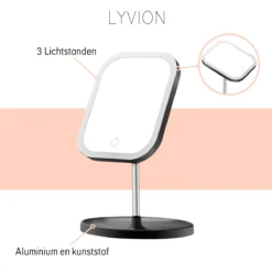 LYVION Make-up Spiegel Op Standaard Met LED / Met 3 Lichtkleuren / Make-up Spiegel / Make-up Standaard / Werkt Op 4 AAA-batterijen Of Micro USB Kabel / Touch - Zwart -Cosmeticawinkel 1200x1200 1187