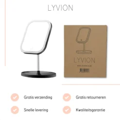 LYVION Make-up Spiegel Op Standaard Met LED / Met 3 Lichtkleuren / Make-up Spiegel / Make-up Standaard / Werkt Op 4 AAA-batterijen Of Micro USB Kabel / Touch - Zwart -Cosmeticawinkel 1200x1200 1188
