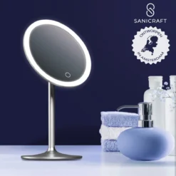 Make-up Spiegel Van Sanicraft® - USB Oplaadbaar - 360 Graden Draaibaar - Make Up Spiegel Met LED Verlichting - Afneembaar 10x Vergroting Spiegeltje - Diameter 17cm -Cosmeticawinkel 1200x1200 1206
