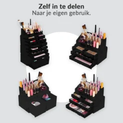 Confibel XXL Acryl Make-up Cosmetica Organizer - Verstelbare Lades - Sieraden/Make-up/Cosmetica Organizer - 11 Compartimenten - Zwart -Cosmeticawinkel 1200x1200 1225