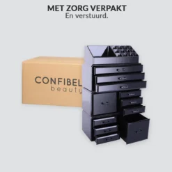 Confibel XXL Acryl Make-up Cosmetica Organizer - Verstelbare Lades - Sieraden/Make-up/Cosmetica Organizer - 11 Compartimenten - Zwart -Cosmeticawinkel 1200x1200 1230
