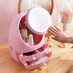 Make Up Organizer Met Make Up Spiegel En Led Verlichting | Usb Opladen Make-Up Tool Organizer Cosmetische Opbergdoos Draagbare Lade Led Spiegel Make-Up Tool Kits Opbergrek Maquillage | Make Up Spiegel Met Verlichting | Make Up Organizer Lades - Roze -Cosmeticawinkel 1200x1200 1249