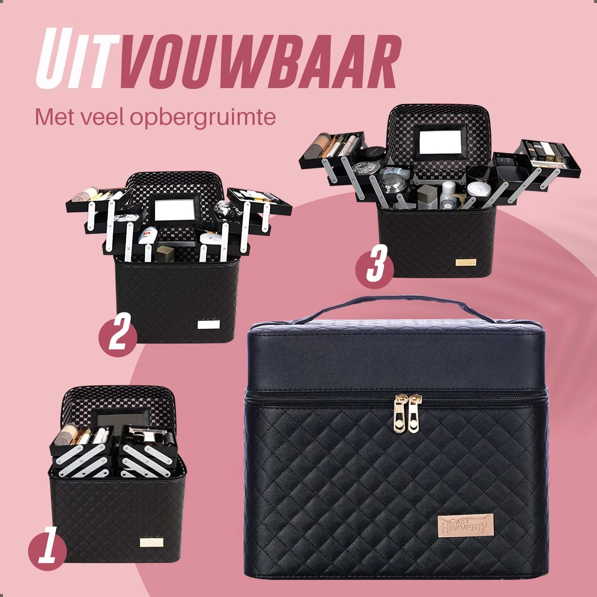Make Up Koffer En Organizer - Beautycase Met Spiegel - Dames - Cosmetica En Visagie - Zwart 5 Make Up Koffer En Organizer - Beautycase Met Spiegel - Dames - Cosmetica En Visagie - Zwart - Afbeelding 5