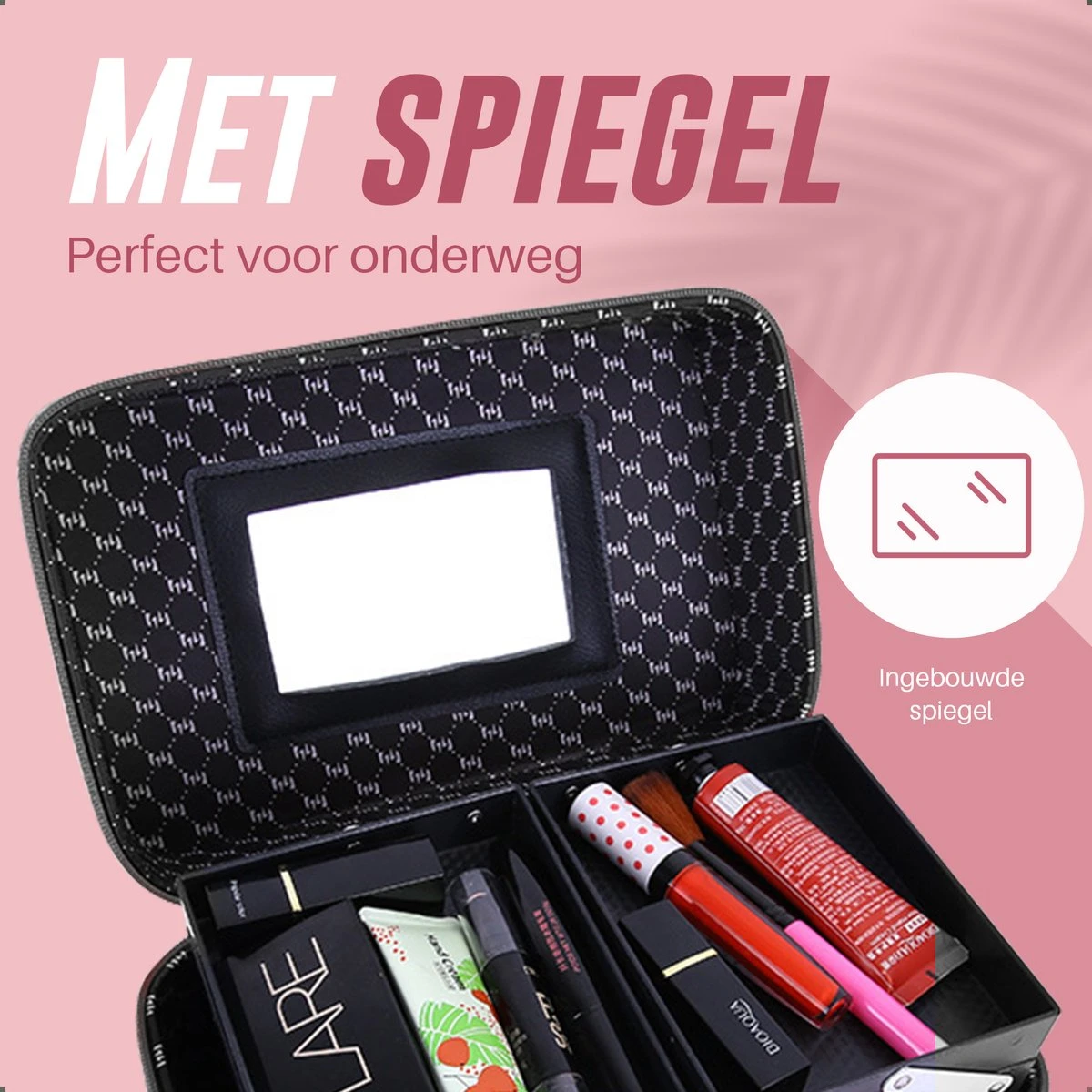 Make Up Koffer En Organizer - Beautycase Met Spiegel - Dames - Cosmetica En Visagie - Zwart 8 Make Up Koffer En Organizer - Beautycase Met Spiegel - Dames - Cosmetica En Visagie - Zwart - Afbeelding 8