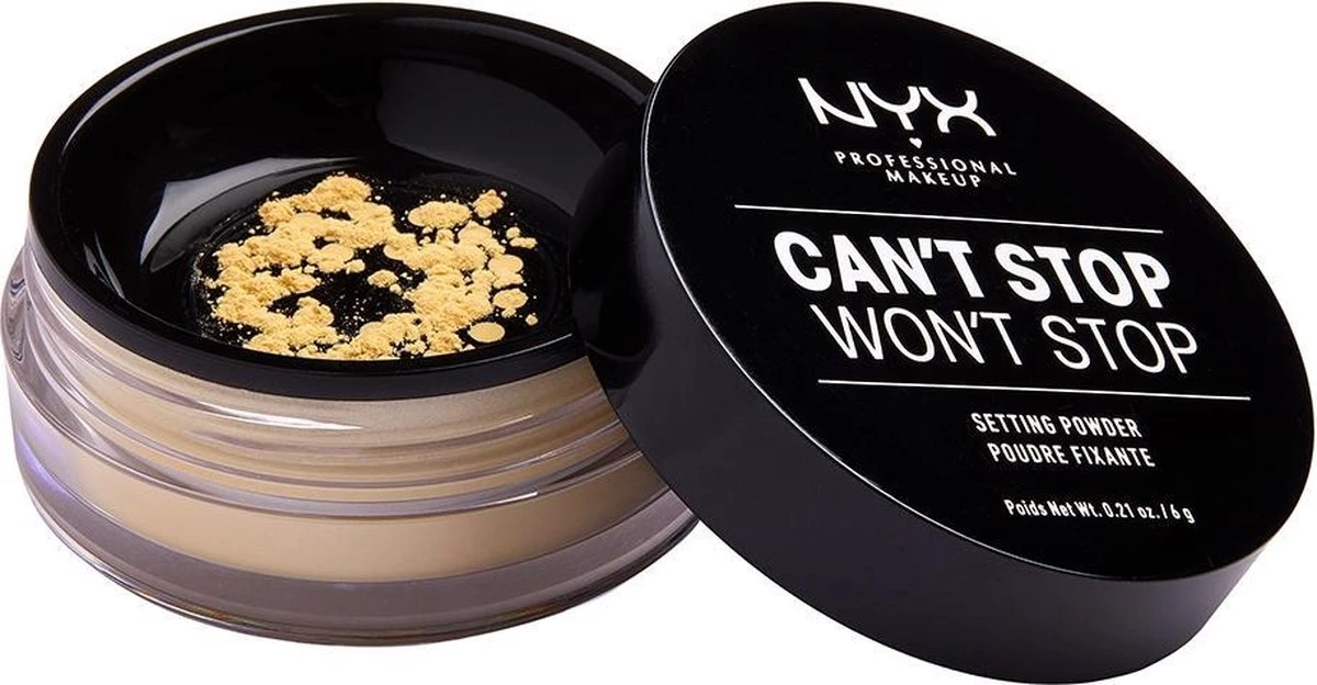 NYX Professional Makeup Can't Stop Won't Stop Setting Powder - Banana CSWSSP06 - Powder - 6 Gr 2 NYX Professional Makeup Can't Stop Won't Stop Setting Powder - Banana CSWSSP06 - Powder - 6 Gr - Afbeelding 2