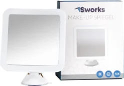 Vergroot Make Up En Scheer Spiegel Met LED Verlichting Vierkant - 10x Vegroting En Natuurlijk Licht Voor Cosmetica/Scheren/Epileren - 360° Graden Verstelbare Zuignap En Wandbevestiging -Cosmeticawinkel 1200x836