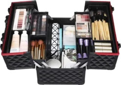 Make-upkoffer, Kapperskoffer, Cosmeticakoffer, Lege Nagelkoffer, Multikoffer, Afsluitbaar Voor Nageldesign/massageolie/fotoapparatuur, 34,7 X 22,2 X 25 Cm , Volledig Zwart HM-YAHEE-411233 -Cosmeticawinkel 1200x848