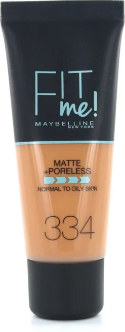 Maybelline Fit Me Matte & Poreless Foundation - 334 Warm Tan -Cosmeticawinkel 453x1200 2