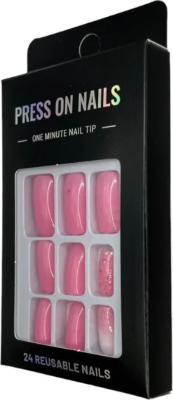 Merkloos Press On Nails - Nep Nagels - Roze Glitter - Squared Oval - Manicure - Plak Nagels - Kunstnagels Nailart – Zelfklevend -Cosmeticawinkel 520x1200 6