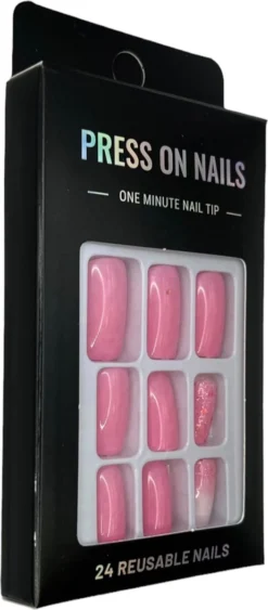 Merkloos Press On Nails - Nep Nagels - Roze Glitter - Squared Oval - Manicure - Plak Nagels - Kunstnagels Nailart – Zelfklevend -Cosmeticawinkel 526x1200 3