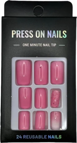 Merkloos Press On Nails - Nep Nagels - Roze Glitter - Squared Oval - Manicure - Plak Nagels - Kunstnagels Nailart – Zelfklevend -Cosmeticawinkel 646x1200 2