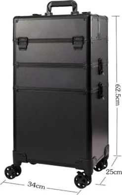 Beautycase / Beautykoffer / Trolley Voor Opbergen Van Uw Persoonlijke Verzorgingsproducten In 3 In 1 Van Aluminium - Bekleed Zwart Fluweel - 8wielen - Kapper - Tattoo - Nagel - Visagie - Make-up - Cosmetica - Schmink - Beauty Case / Beauty Koffer -Cosmeticawinkel 755x1200 4