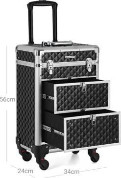Songmics Kapperskoffer - Cosmetica Trolley - Cosmetica Koffer - Make-up Koffer - Visagie Koffer - Make Up Trolley - Op Wielen - Zwart -Cosmeticawinkel 814x1200 3