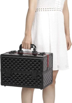 Make-upkoffer, Kapperskoffer, Cosmeticakoffer, Lege Nagelkoffer, Multikoffer, Afsluitbaar Voor Nageldesign/massageolie/fotoapparatuur, 34,7 X 22,2 X 25 Cm , Volledig Zwart HM-YAHEE-411233 -Cosmeticawinkel 842x1200 3