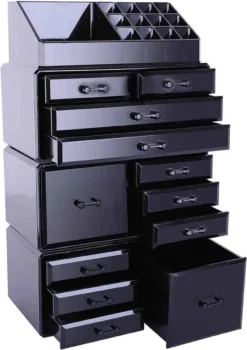 Confibel XXL Acryl Make-up Cosmetica Organizer - Verstelbare Lades - Sieraden/Make-up/Cosmetica Organizer - 11 Compartimenten - Zwart -Cosmeticawinkel 847x1200 1