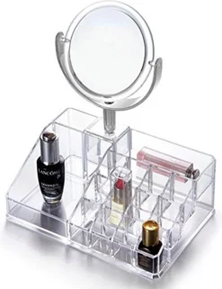 Oxid7® Organizer Voor Cosmetica Acryl - 25,5x22,5x15 Cm - 16 Vakken En Spiegel Met 3x Vergroting -Cosmeticawinkel 922x1200 3